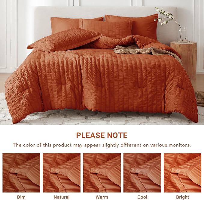 MUXHOMO 7 Pieces California King Comforter Set, Seersucker Bed in a Bag Cal - Image 5