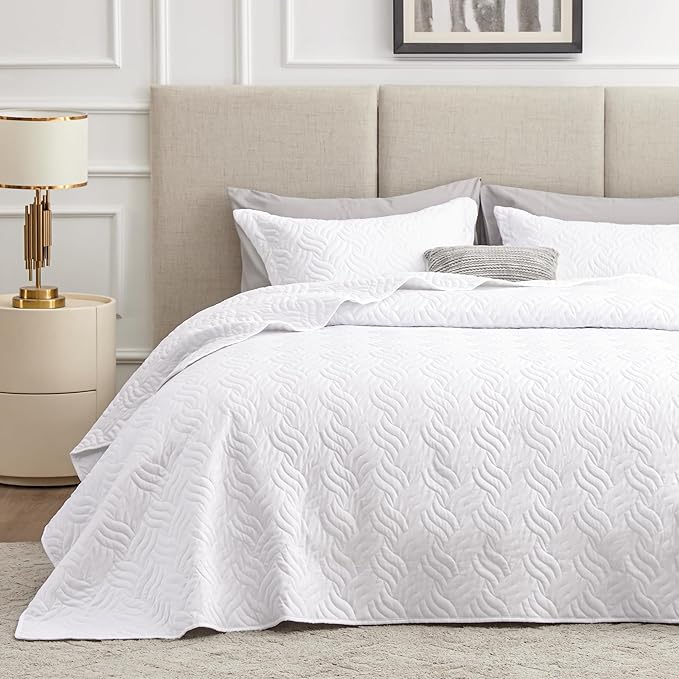 Love's cabin King Size Quilt Set White Bedspreads by Lovescabin