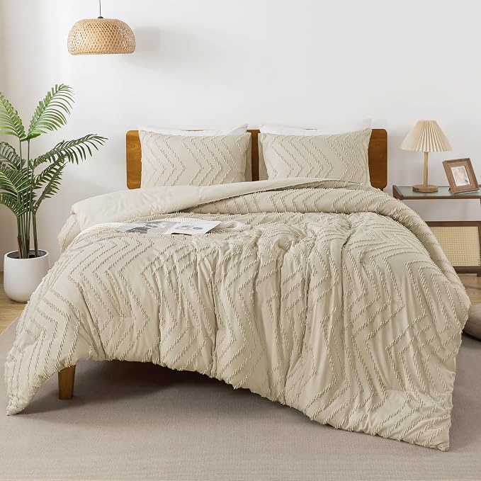 Andency Light Khaki Comforter Set Queen Size, Boho Soft Warm Tufted Bedding - Image 6