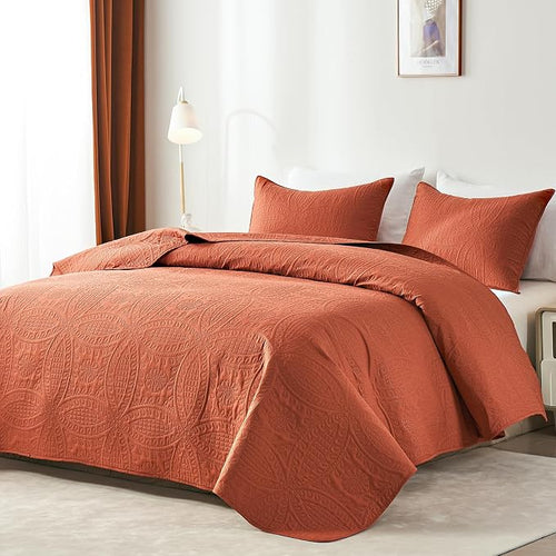 akkialla Twin Quilt Bedding Set, Burnt Orange Ultrasonic Quilt Set, Lightweight - Image 2