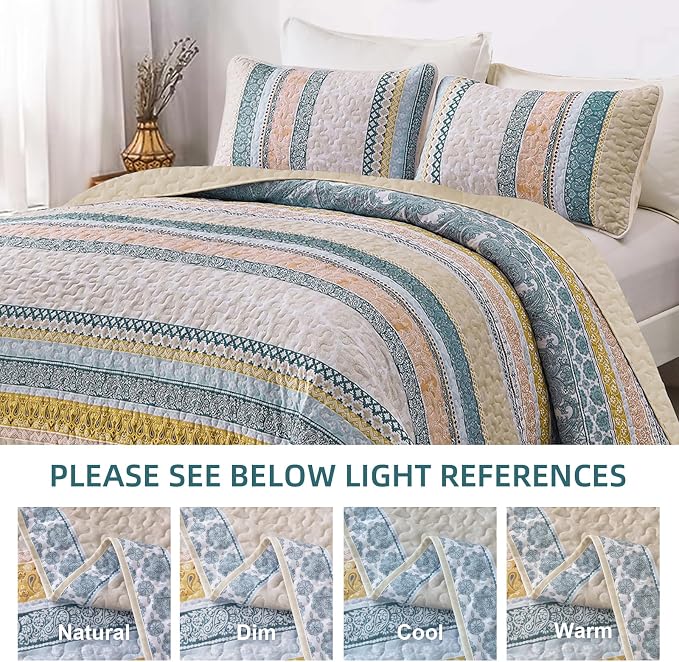 WONGS BEDDING Boho Quilt Set California King Size, Lightweight Microfiber - Image 5