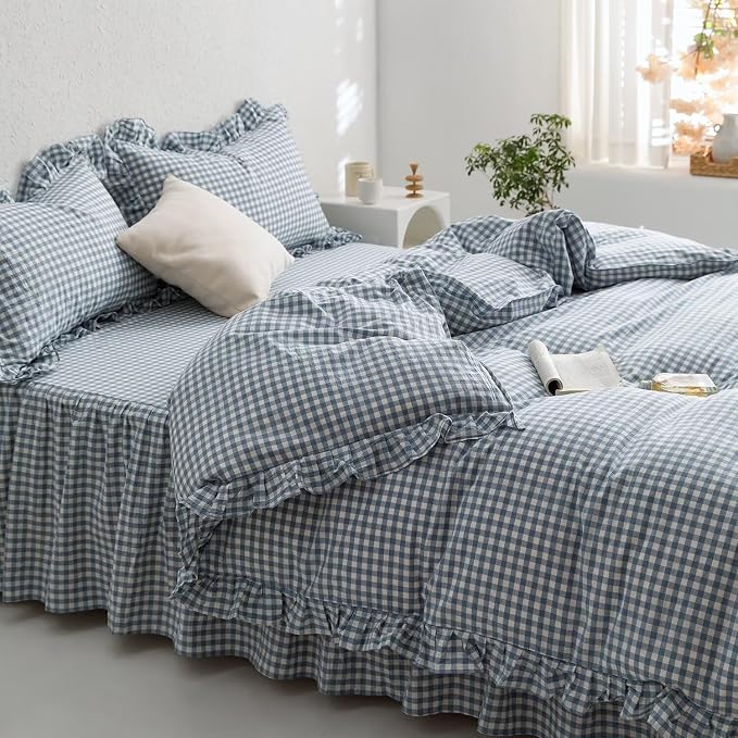 MKXI Blue and White Gingham Duvet Cover Twin XL Size, 3-Piece Bedding Set - Image 3