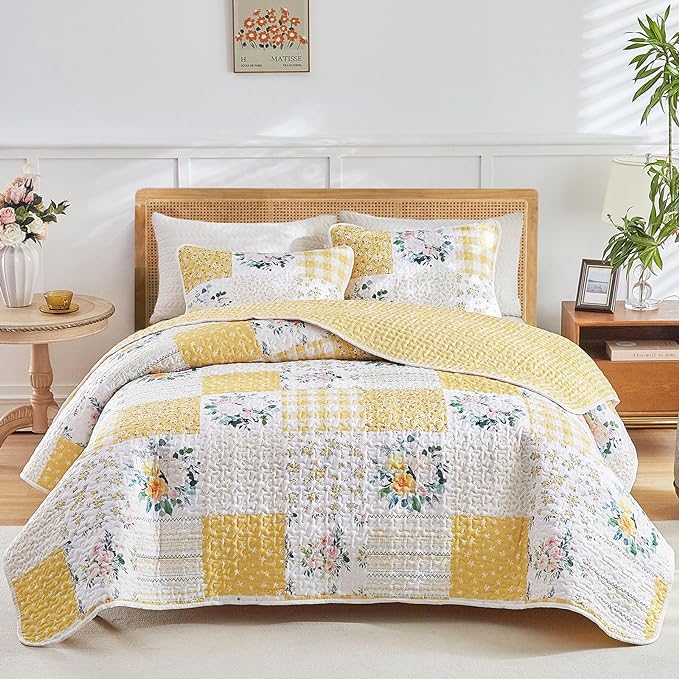 Joyreap 3 Pieces Floral Patchwork Quilt Set King, Soft n Cozy Microfiber Quilt by Joyreap