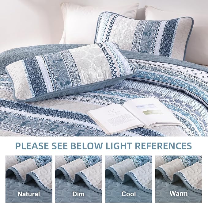 WONGS BEDDING Boho Quilt Set Full Size, Lightweight Bedspread Coverlet Bedding - Image 4