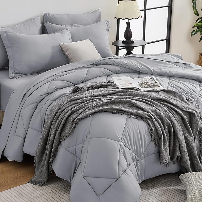 HEVUMYI Light Grey Queen Comforter Set by HEVUMYI