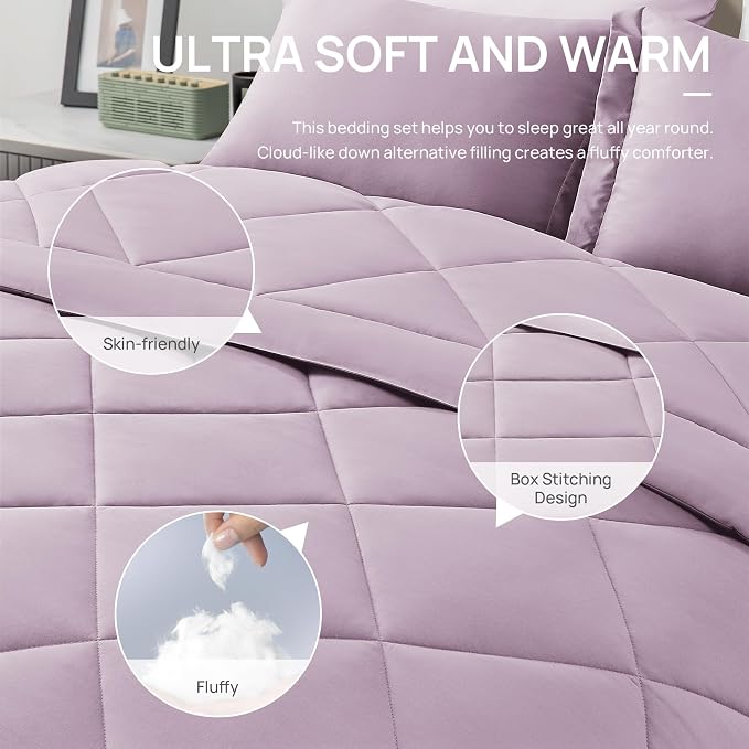 Love's cabin Full Comforter Set Light Purple, 7 Pieces Full Bed in a Bag - Image 5