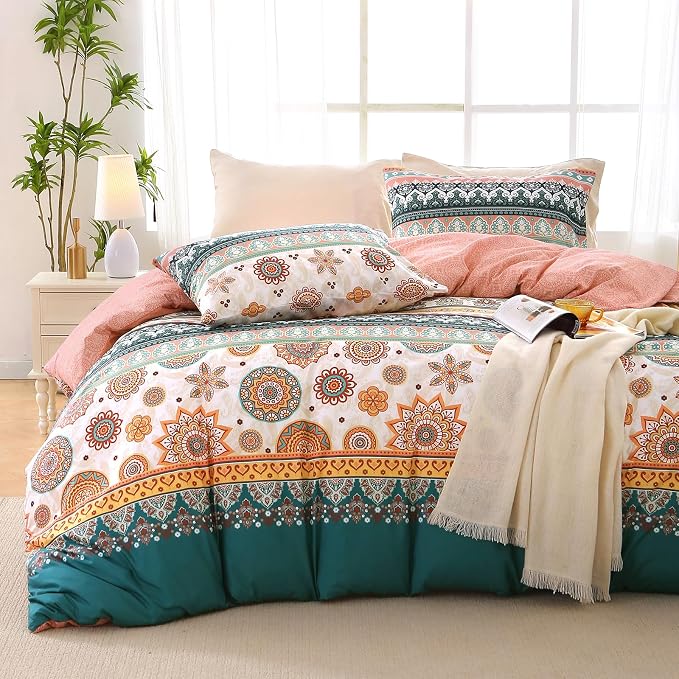 MUXHOMO Duvet Cover King Size, Reversible Floral Boho Flower Duvet Cover Set by MUXHOMO