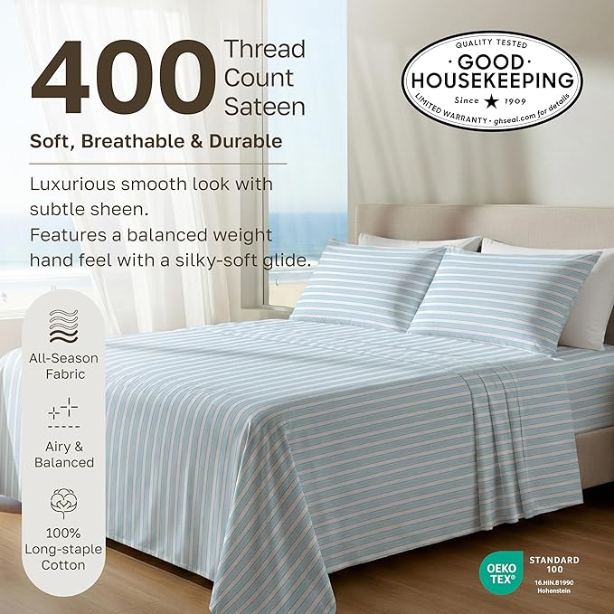 California Design Den Soft 100% Cotton Sheets Cal King Size Set, 400 TC Good - Image 3