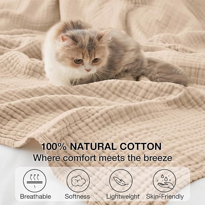 6 Layers Cotton Muslin Blankets Large, Lightweight Cotton Throw, Cooling Soft - Image 8