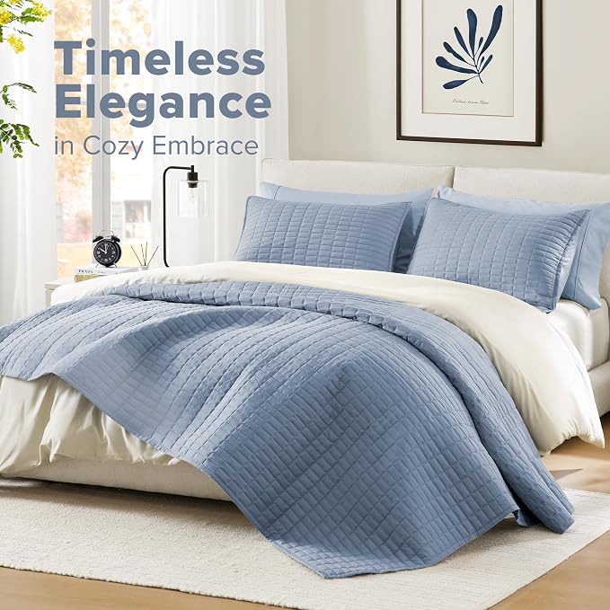Comfort Spaces Blue Oversized Queen Quilt Set 102"x118" Bedspread Quilted - Image 2