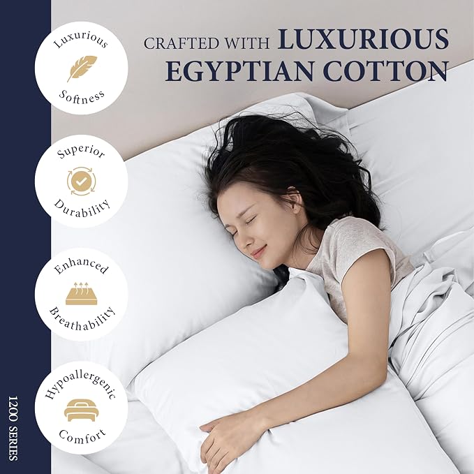100% Egyptian Cotton Pillow Cases King Size Set of 4 - Image 2