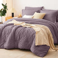 CozyLux King Size Comforter Set Dusty Purple Seersucker 7 Pieces Bed in a Bag by CozyLux