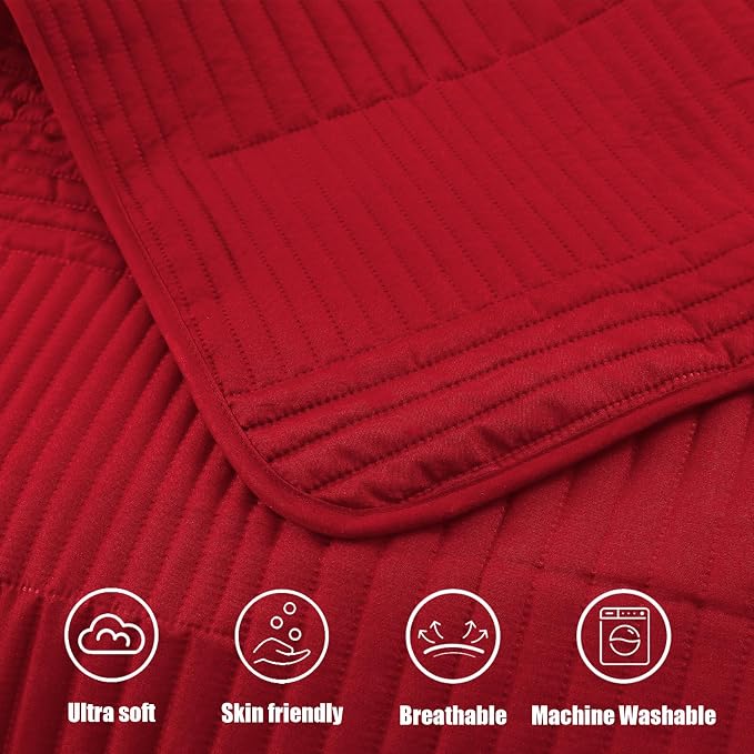 Whale Flotilla Ultra Soft Twin Quilt Bedding Set, Lightweight Microfiber Red - Image 8