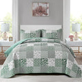 Mybedsoul Green Quilt Set Full Size, 3 Pieces Plaid Floral Bedspread Set by Mybedsoul