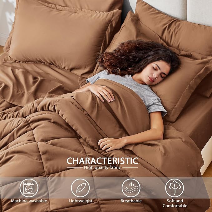 Love's cabin Queen Comforter Set Mocha Mousse, 7 Pieces Queen Bed in a Bag - Image 3