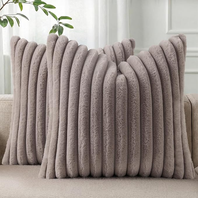 Pallene Faux Fur Plush Throw Pillow Covers 18x18 Set of 2, Luxury Soft Fluffy by PALLENE