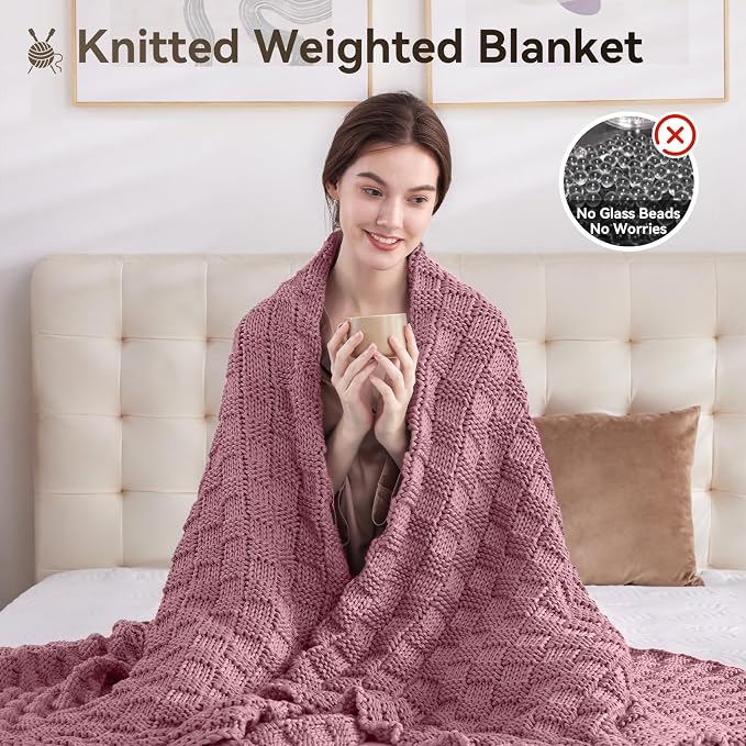 Knitted Weighted Blanket Kids, No Beads Heavy Blanket 36” x 48'' 3lbs, - Image 5
