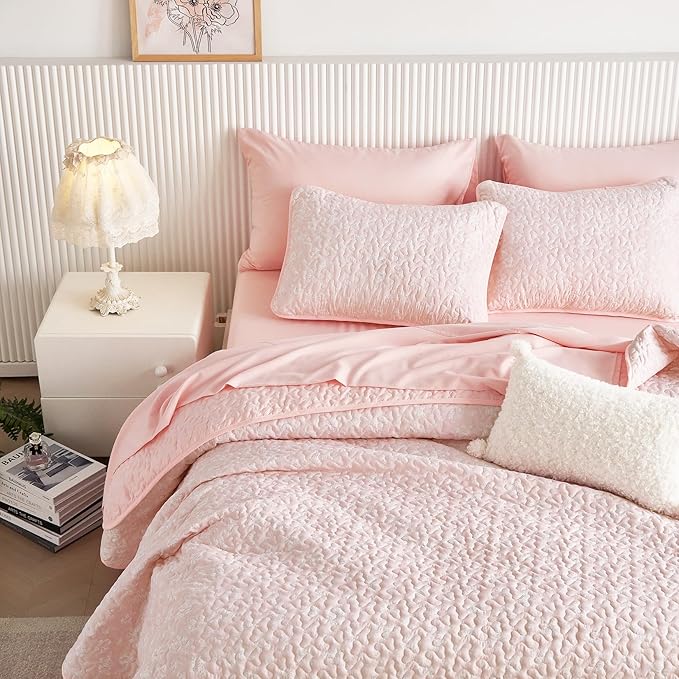 Wake In Cloud - Floral Quilt Set, Coquette Cottagecore Shabby Chic Flower by WakeInCloud