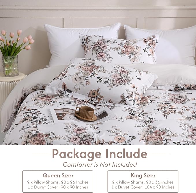 LONAVA Queen Floral 3 Pcs Duvet Cover Set, Breathable Soft Microfiber Light - Image 6