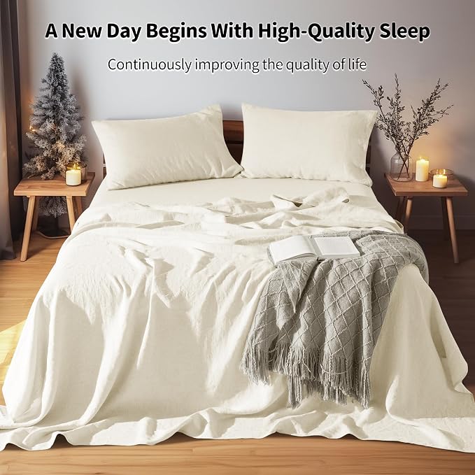 LBRO2M 100% Pure Linen Sheet Set Deep Pocket Up to 16" Bed Sheets Sets - Image 3