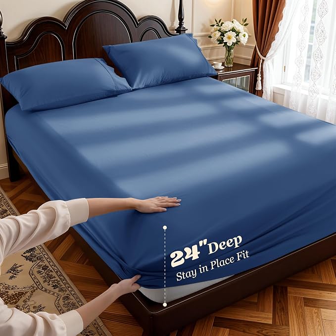 LBRO2M 100% Cotton Sheets Set Deep Pocket 24", 1000 Thread Count Full Size 4 - Image 2