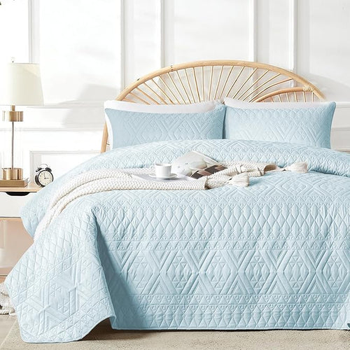 akkialla King/Cal King Size Quilt Bedding Set, Sky Blue Lightweight Microfiber by akkialla