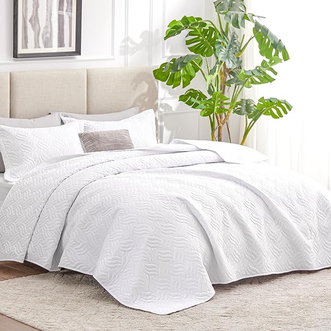 Love's cabin King Size Quilt Set White Bedspreads - Image 2