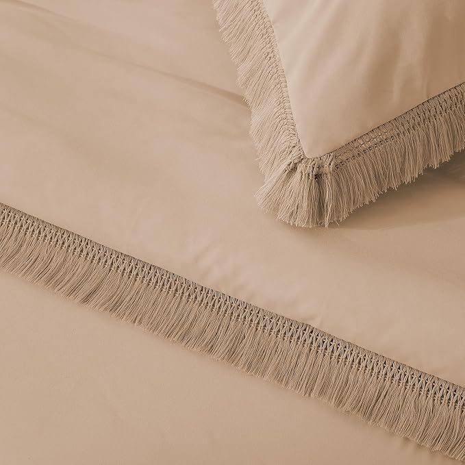 Andency Taupe Comforter Set Queen, 3 Pieces Boho Tassel Lightweight Bedding - Image 7