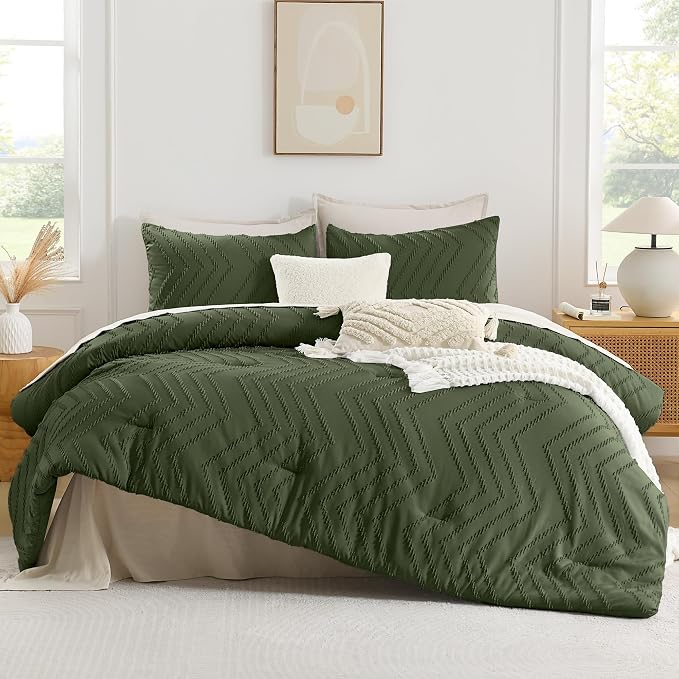 Andency Olive Green Comforter Set King Size, Boho Soft Fluffy Warm Lightweight - Image 2