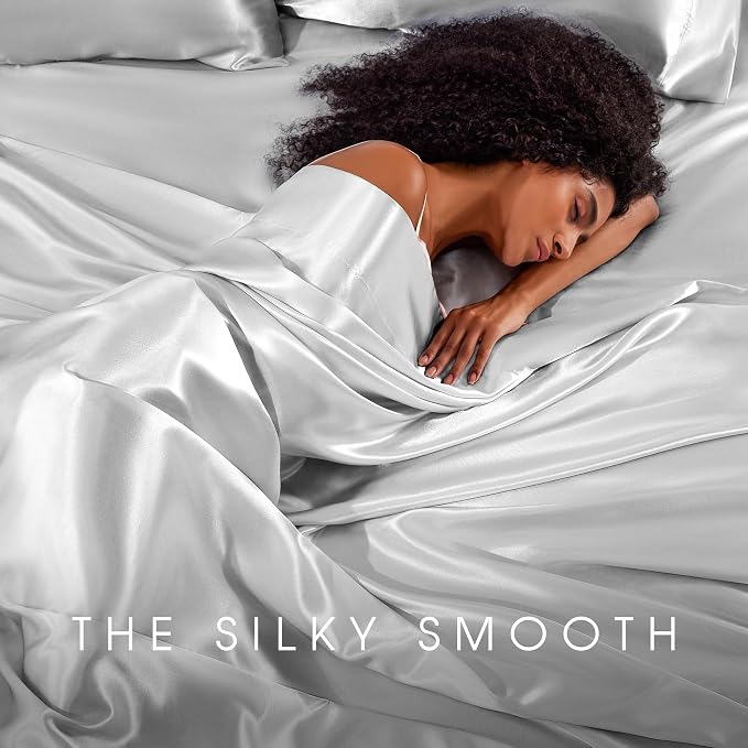 FreshCulture Satin Sheets Queen Size Bed Set- 4 Piece Luxury Soft Silky Queen - Image 6