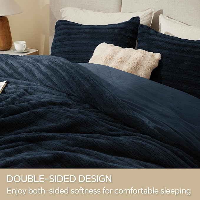 BEDELITE Fleece King Comforter Set -Super Soft & Warm Fluffy Navy Faux Fur - Image 4