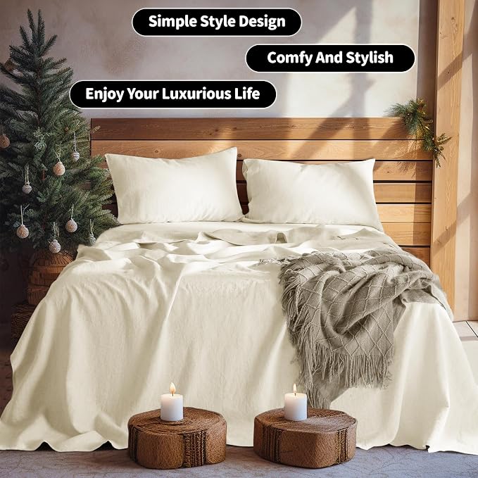 LBRO2M 100% Pure Linen Sheet Set Deep Pocket Up to 16" Bed Sheets Sets - Image 8