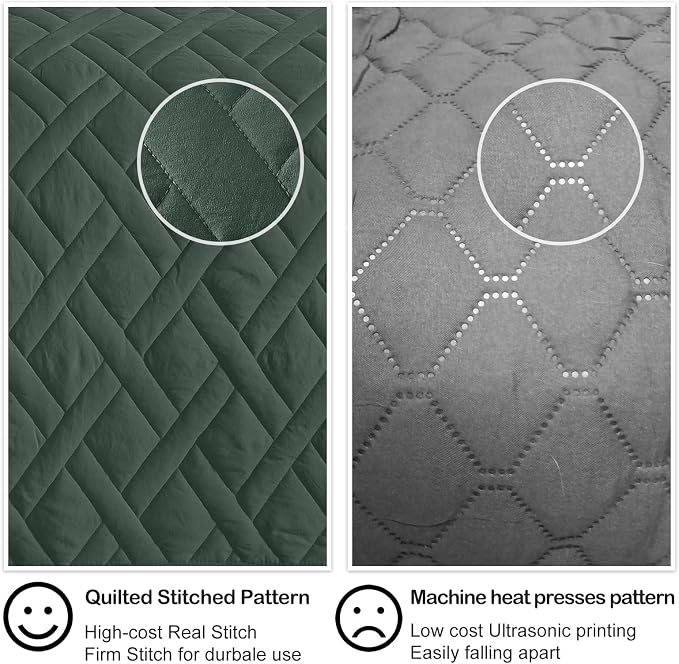 HORIMOTE HOME Quilt Set King Size Dark Green, Classic Geometric Diamond - Image 4