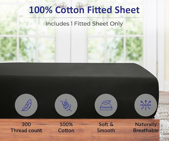 ROYALE LINENS 300 Thread Count 100% Long Staple Combed Cotton Fitted Sheet - Image 4