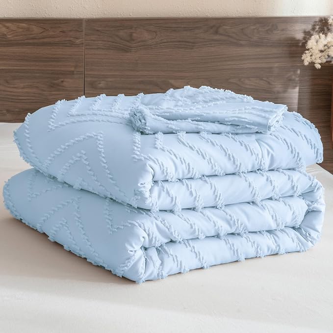 Andency Light Blue Comforter Set Full Size, Boho Soft Warm Tufted Neutral - Image 8