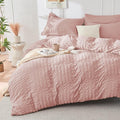 HYMOKEGE Rose Gold Duvet Cover Queen Size, Ultra Soft 3-Piece Seersucker Duvet by HYMOKEGE