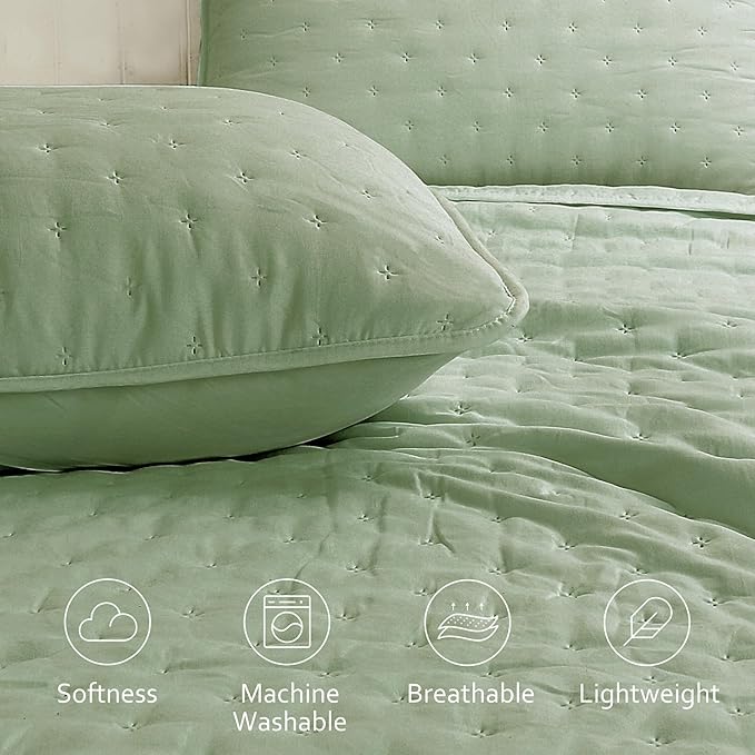ROARINGWILD Sage Green Queen Size Quilt Bedding Set, Lightweight Soft Bedspread - Image 3