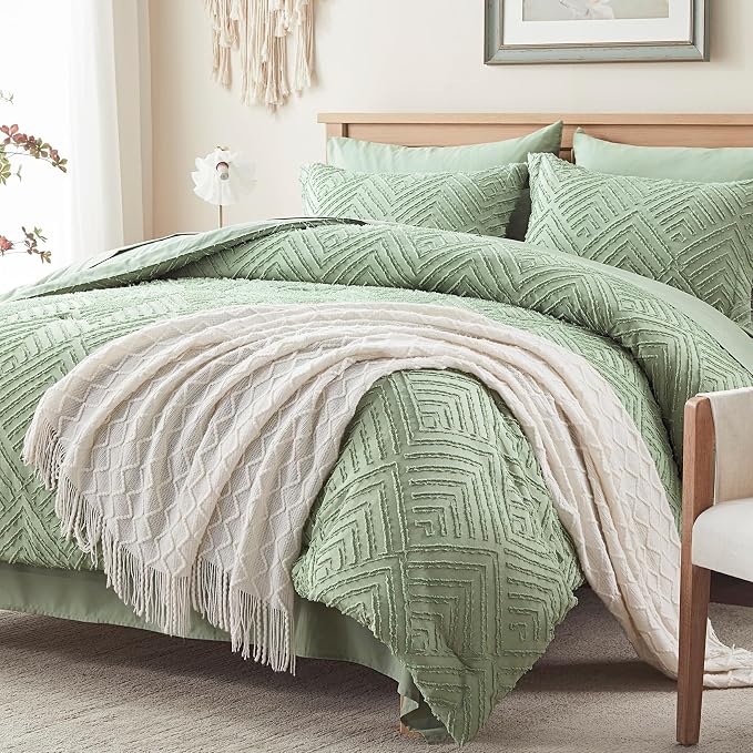 Zzlpp Full Comforter Set 7 Pieces, Sage Green Tufted Bed in a Bag - Image 2