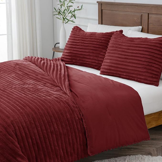 BEDELITE Fleece King Comforter Set -Super Soft & Warm Fluffy Burgundy Bedding - Image 8