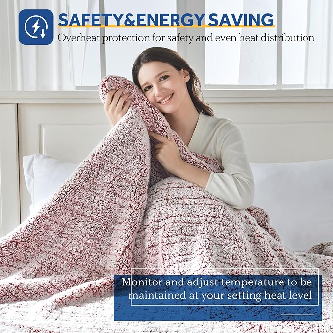 Sealy Electric Blanket Queen Size, Dual Control Soft Sherpa Heated Blanket - Image 3