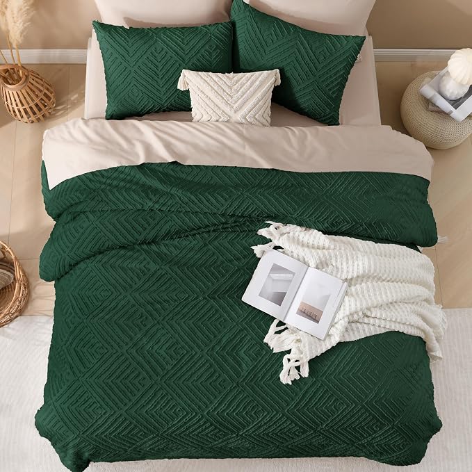 Andency Dark Emerald Green Comforter King Size Set, 3 Pieces Boho Bedding Set & - Image 7