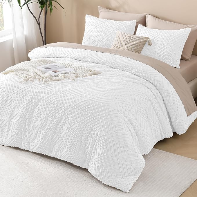 Andency White Comforter Set Queen Size, Boho Lightweight Fluffy Bedding - Image 6