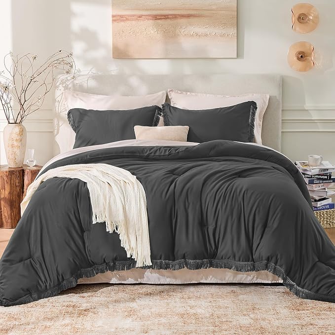 Andency Comforter Oversized King Dark Grey 120x98, 3 Pieces Boho Winter - Image 2