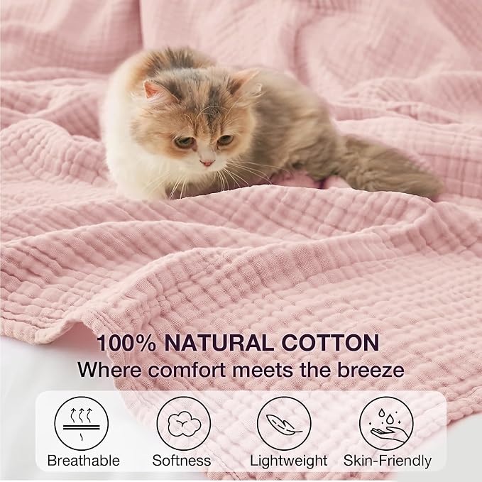 100% Cotton Muslin Blanket 50"x 60", 6 Layers Breathable and Lightweight Cotton - Image 4