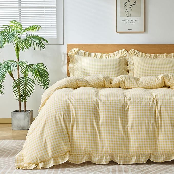 Gingham Duvet Cover King Size, 3 Pieces Soft Breathable Microfiber Plaid by Kisswish