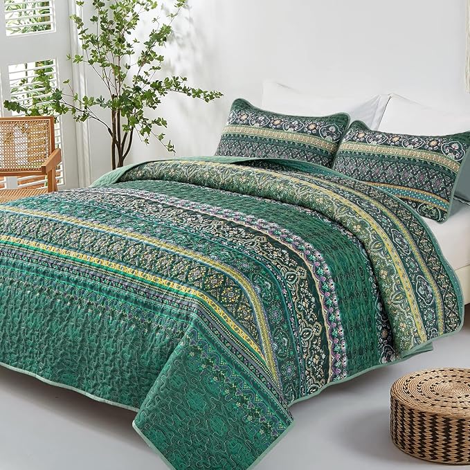 WONGS BEDDING Boho Quilt Full Size, Lightweight Microfiber Bed Decor Bedspread - Image 2