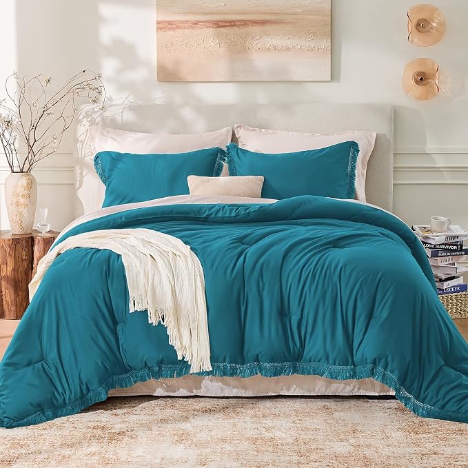 Andency Turquoise Comforter Twin Size, 2 Pieces Boho Teal Tassel Lightweight - Image 2
