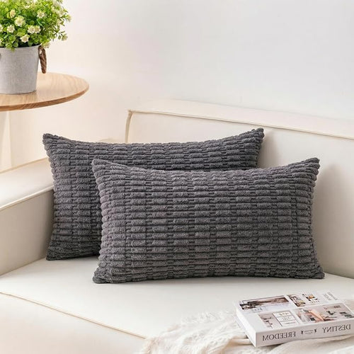 Aegero Pack of 2 Corduroy Decorative Throw Pillow Covers 12x20 Inch Soft by Unknown