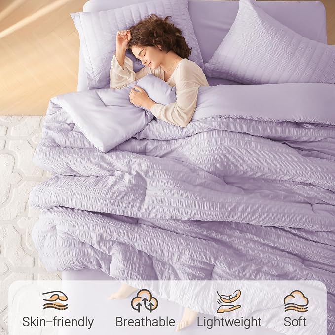 MUXHOMO 7 Pieces California King Comforter Set, Seersucker Bed in a Bag Cal - Image 2