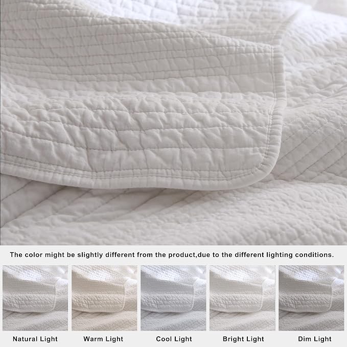 palassio Striped White 100% Cotton Quilt California Cal King Size Bedding Sets - Image 6